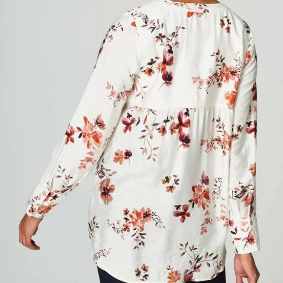 J. Jill Floral Tunic Pullover Top Ivory Red Women's Size Medium H10277 - Picture 6 of 9